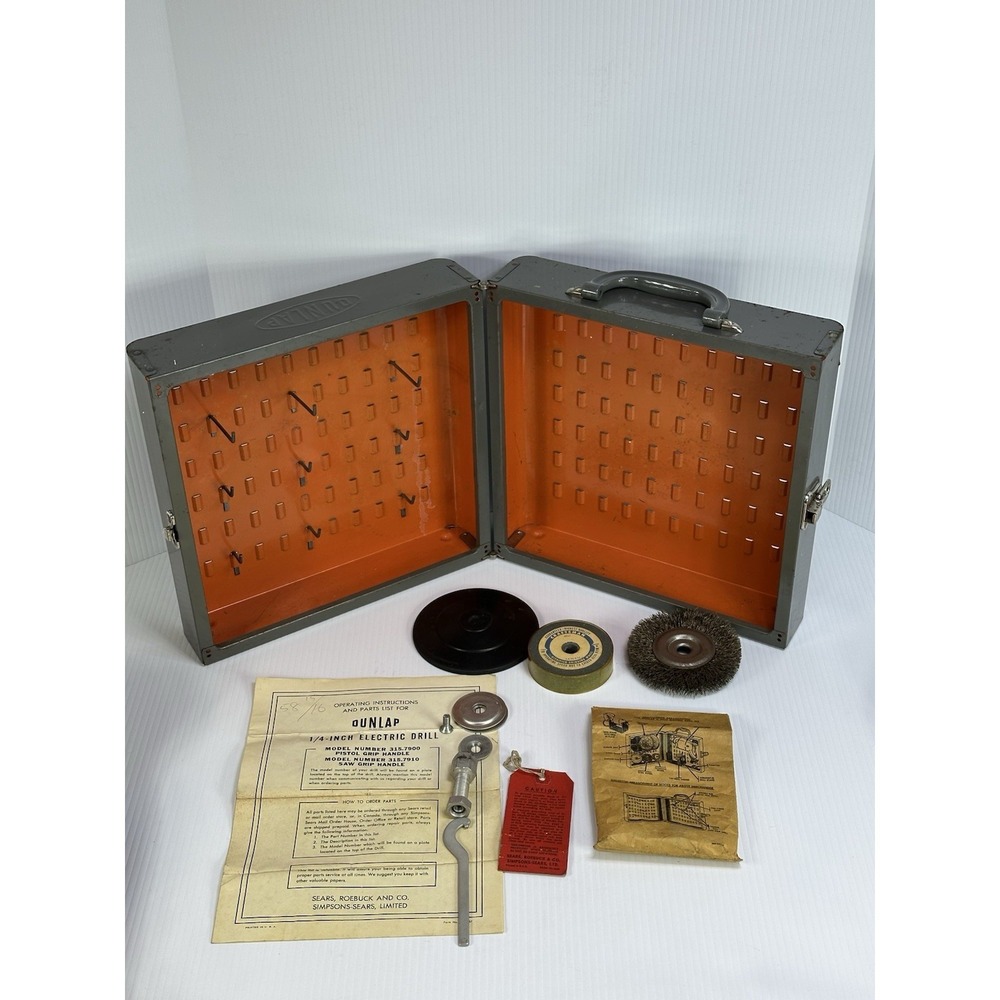 Vintage Metal Dunlap Drill Tool Box Chest Case Some Parts Instructions